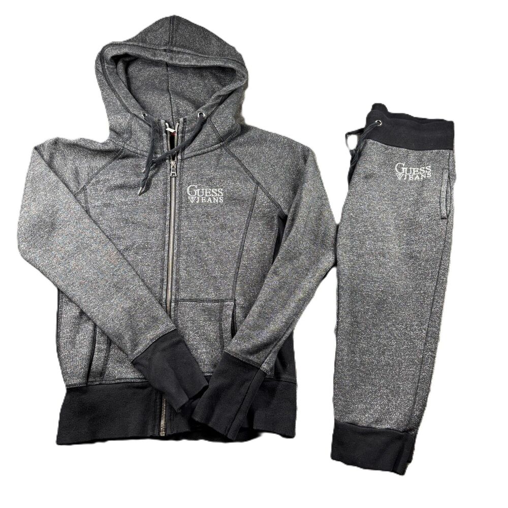 Guess Jeans Women Vintage Y2K Tracksuit Full Zip Hoodie Cropped Pants SM/LG M288